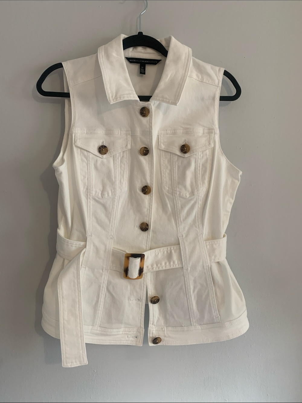 WHITE HOUSE BLACK MARKET White Sleeveless Belted Utility Vest